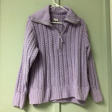 Aerie Down to Earth 1/4 Zip Knit Collar Sweatshirt Size XS Lilac Purple Long Sle