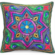 Copricuscino ricamato Boho Star | Federa indiana fatta a mano 16x16