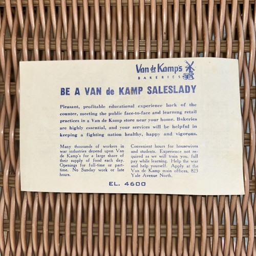 Vintage 1944 Van De Kamp's Bakeries Advertising Brochure Be A Saleslady & Recipe