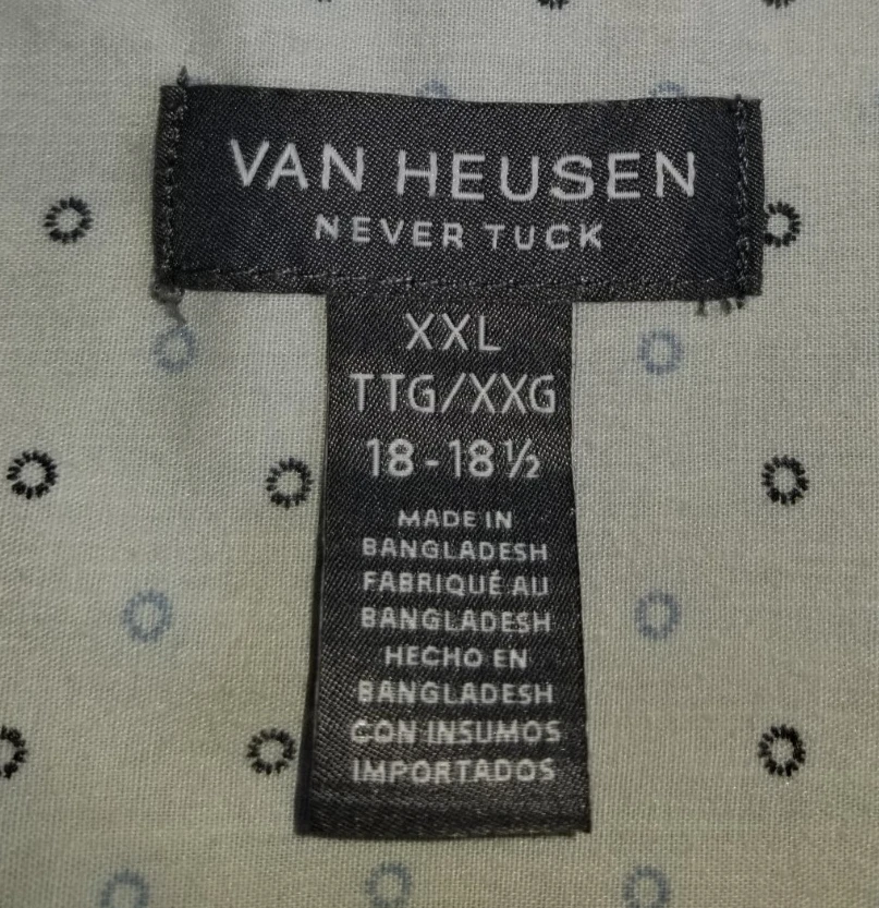 Camisa Hombre-VAN HEUSEN-NEVER TUCK-azul tweed algodón botón abajo ss-XXL (18-18 1/2) Foto 4 de 4