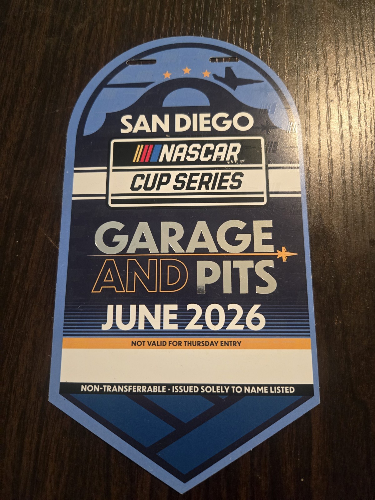 San Diego/Coronado NASCAR Cup Series Garage & Pits Pass June 2026- No Name/Blank