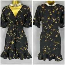 Pretty Little Thing plt black multi floral lace up front detail short dress 10