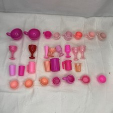 30 Pc Bundle Barbie Doll Accessories Dishes Kitchen Cups Mugs Glass Pink D27A