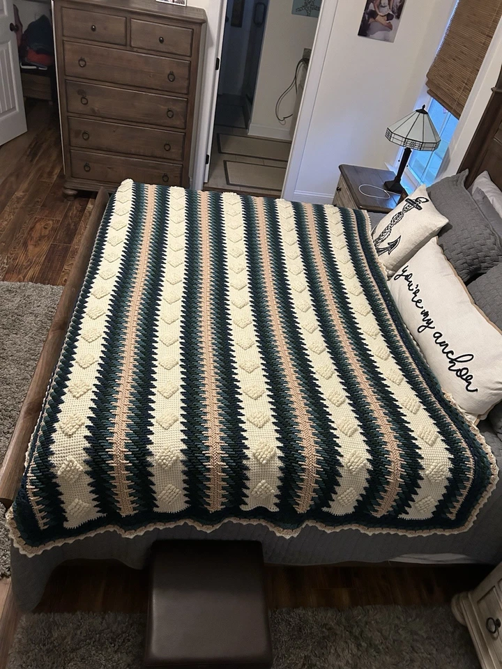 "Manta de ganchillo hecha a mano afgana 64"" x 92"" colcha multi tiro ¡Hermosa!! Foto 2 de 4