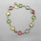 Vintage Swarovski Bracelet Open Bezel Pastel Multicolor Gold Tone 7.5 inch
