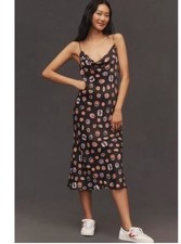 Anthropologie Slip Cowl Neck Black Dress with Colorful Motif Small NEW