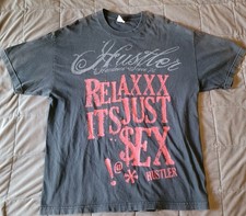 XL Vintage Hustler Shirt Relaxxx It's Just Sex Mens Black T-Shirt Double Sided