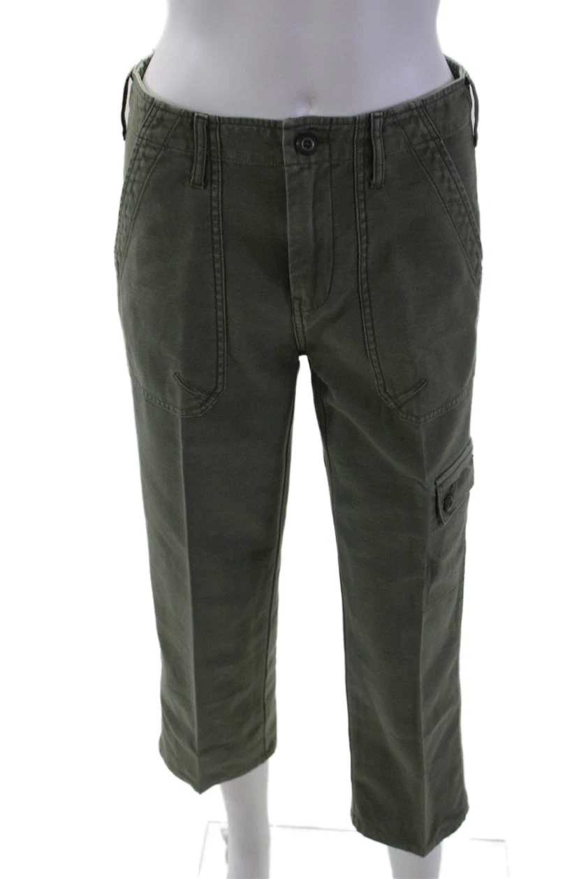Frame Denim Womens Cotton Cargo Straight Leg Capri Pants Olive Green Size 25