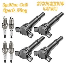 Ignition Coil Pack and Iridium Spark Plug Set of 4 For Hyundai Kia UF651 97390