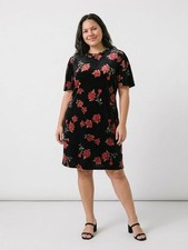 Black Velvet Poinsettia Christmas Dress, Pockets, Tropics Holidays, Sz.L