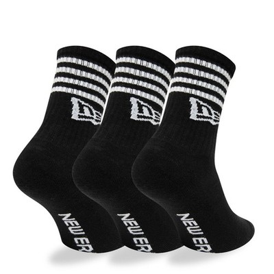 NEW ERA 3ER-PACK GESTREIFTE CREW-SOCKEN. NEU MULTIPACK SCHWARZ POLY BAUMWOLLE GRÖßE UK 6 11