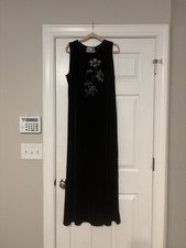 Vtg Ronni Nicole Black Velvet Maxi Dress 14 Floral Whimsy Goth Witchy USA