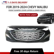 Complete Bumper Cover Upper Lower Grille Fog Lights For 2019-2024 Chevy Malibu