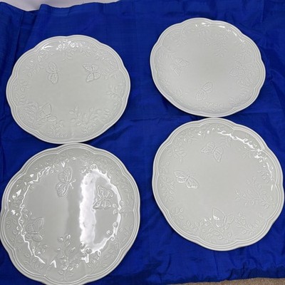 Set of 4 Lenox Butterfly Meadow LEAF Green 9'' Salad Luncheon Plates Embossed