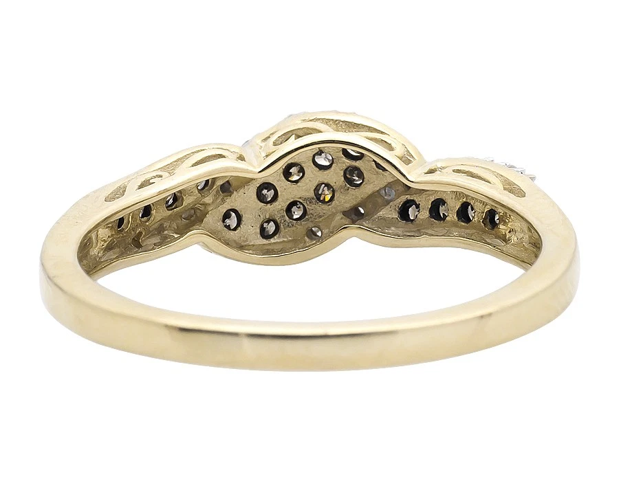 10K Yellow Gold Swirl Ribbon Cognac Brown and White Diamond Wedding Band 0.21ct - Image 3 of 4