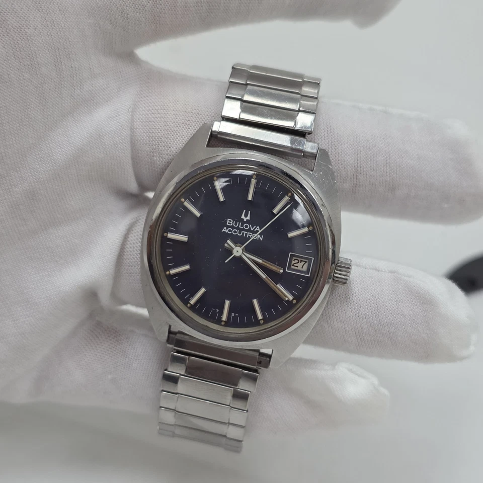 Reloj Pulsera Accutron 7541 De Colección Para Hombre Tenedor de Afinación 2181 Acero Inoxidable Esfera Azul Foto 2 de 4