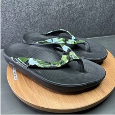 OOFOS Oolala Luxe Black Green Camo Recovery Flip Flops Sandals Women's Size 39 8