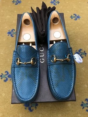 Gucci Halbschuhe Schlangenleder Schuhe Blau Horsebit 1953 Herren US 10 UK 9,5 EU 43,5