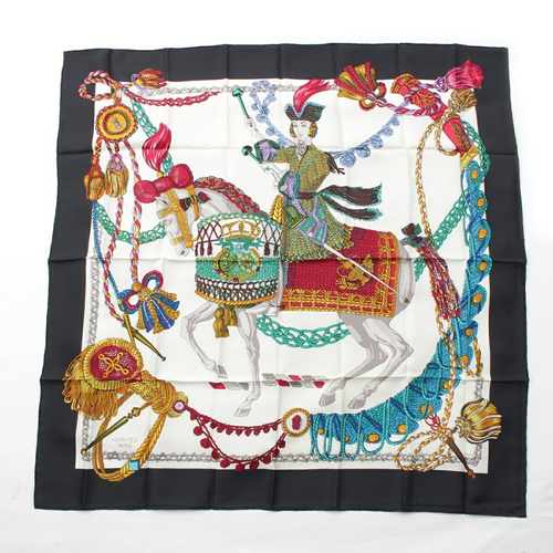 Hermes Carr 90 Le Timbalier Timpanist Silk Scarf Black - Picture 1 of 12