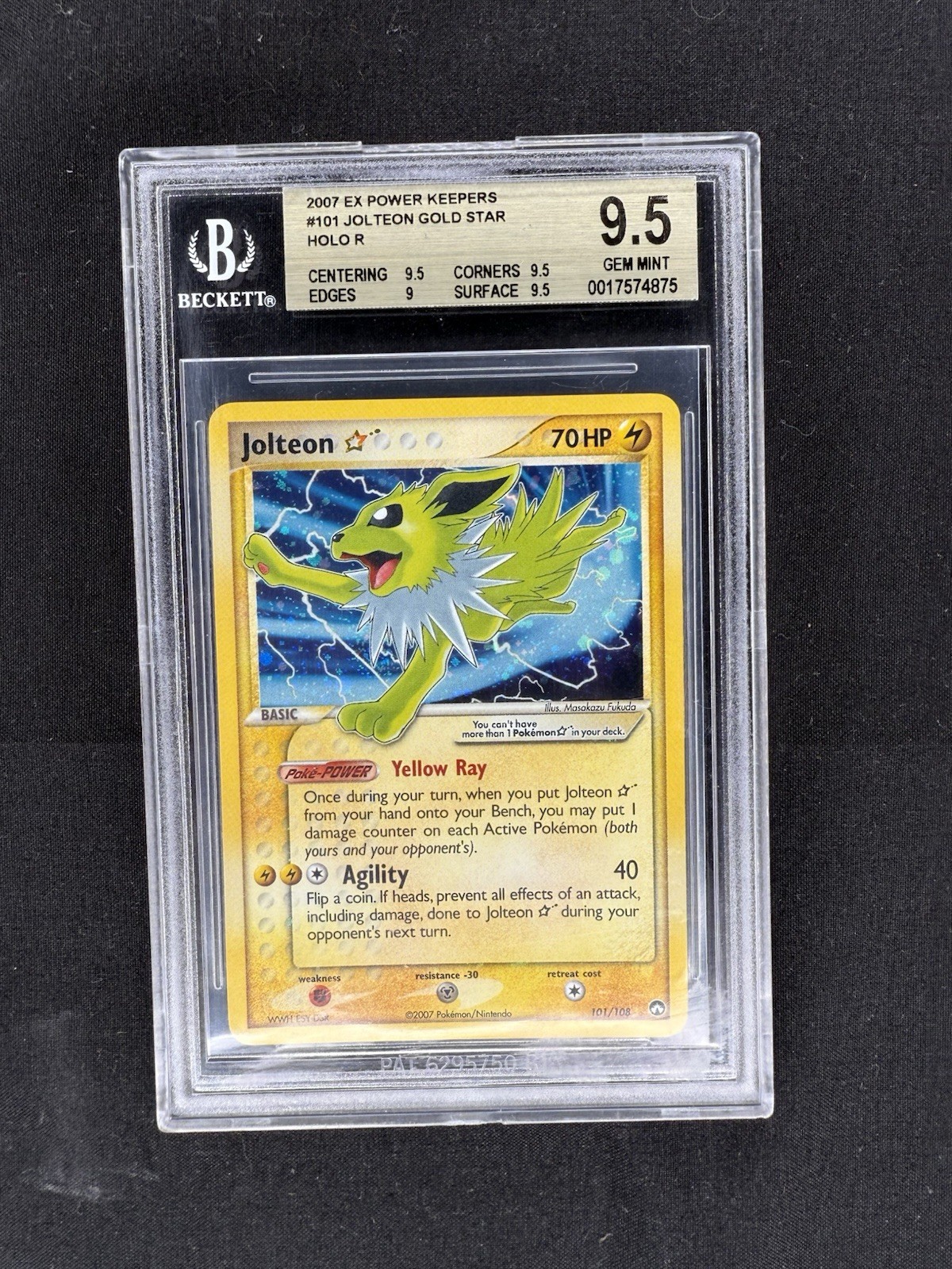 Pokemon BGS 9.5 Jolteon Gold Star #101 Holo Ex Power Keepers 2007 English