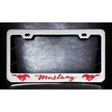 Red Mustang Custom Made Chrome Metal License Plate Frame Screw Caps