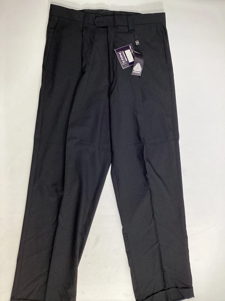 Pantalones de vestir de lana negros con inserción para hombre talla 34x32 plisados con puños NUEVO Foto 2 de 4