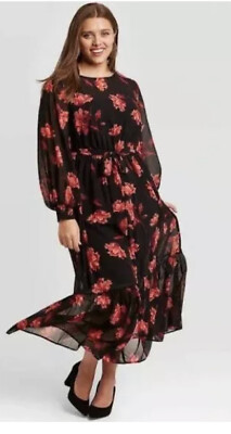 Women's Ava & Viv Floral Print Belted Dress Red Geranium 2X (20W/22W) NWT Lovely