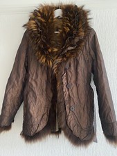 Brown Real Fur Jacket Coat Xl 12/14 Cute Towie Winter Warm Smart Glam Boho Wear