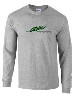 Aloha Airlines Green Logo Shirt Hawaiian Airline Sport Gray Long Sleeve T-shirt