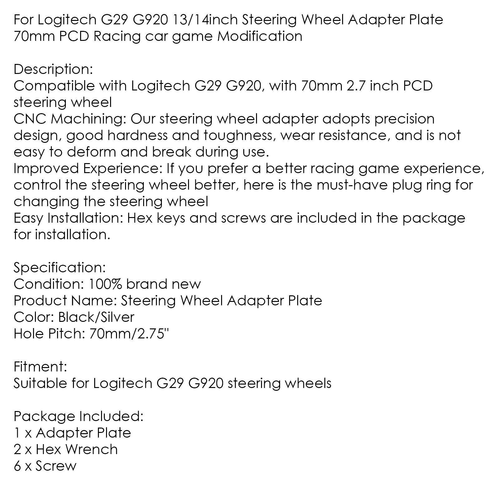 70MM Steering Wheel Adapter Plate For Logitech G29 G920 13/14inch