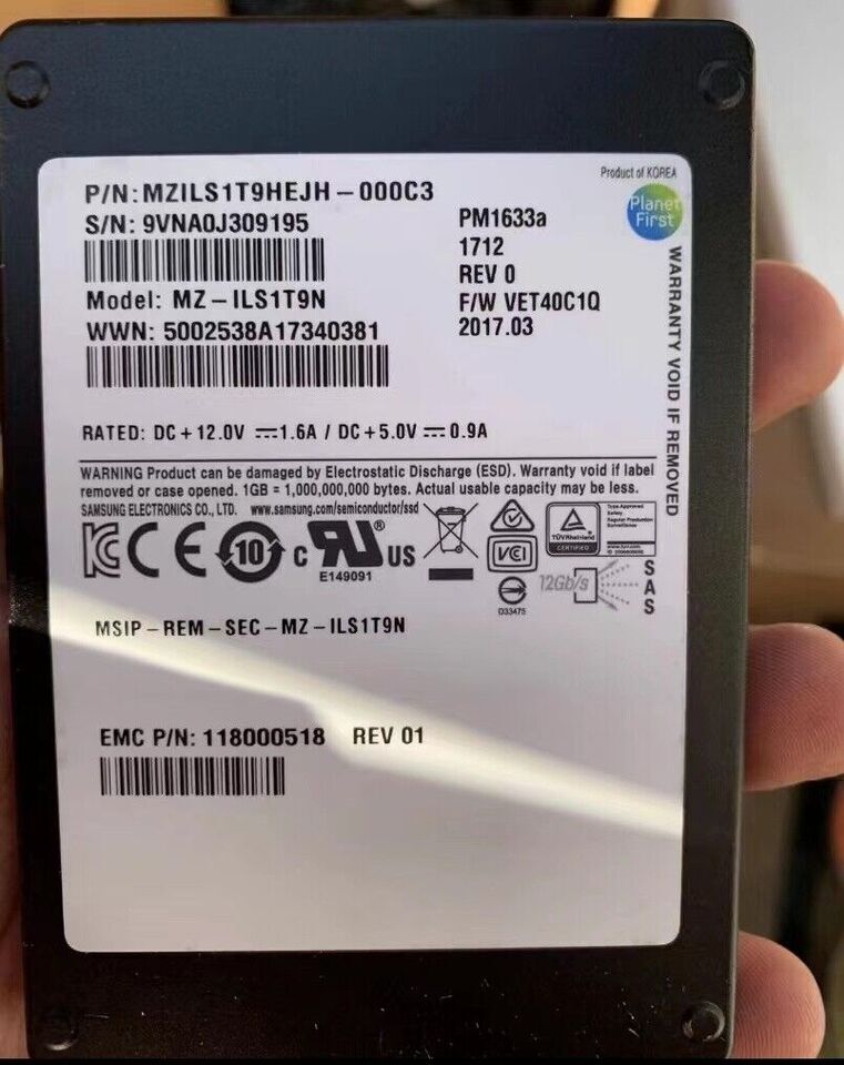 EMC MZILS1T9HEJH-000C3 1.92TB SAS 12GBPS 2.5IN PM1633a SSD