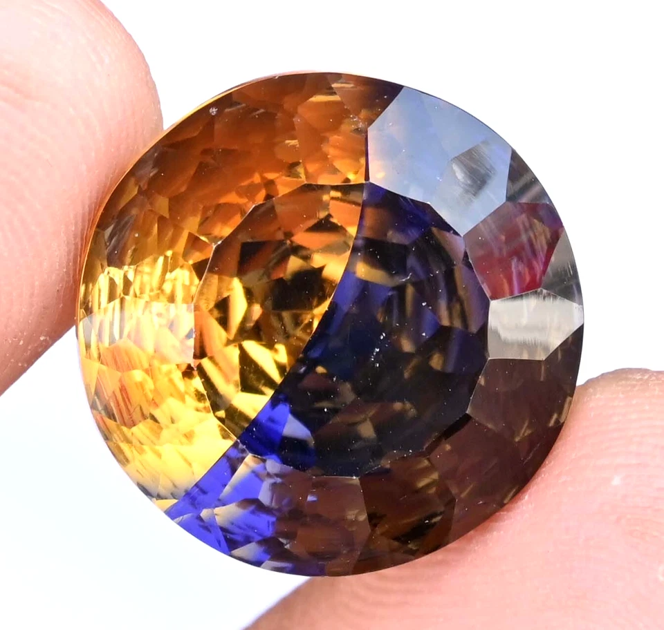 Pedra preciosa impressionante 22,10 quilates natural bicolor ametrina redonda não tratada certificada - Imagem 3 de 4