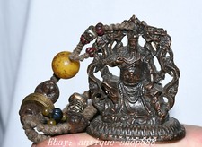 Ciondolo 26 cm antico Tibet bronzo fengshui esorcismo guerriero dio guan gong yu