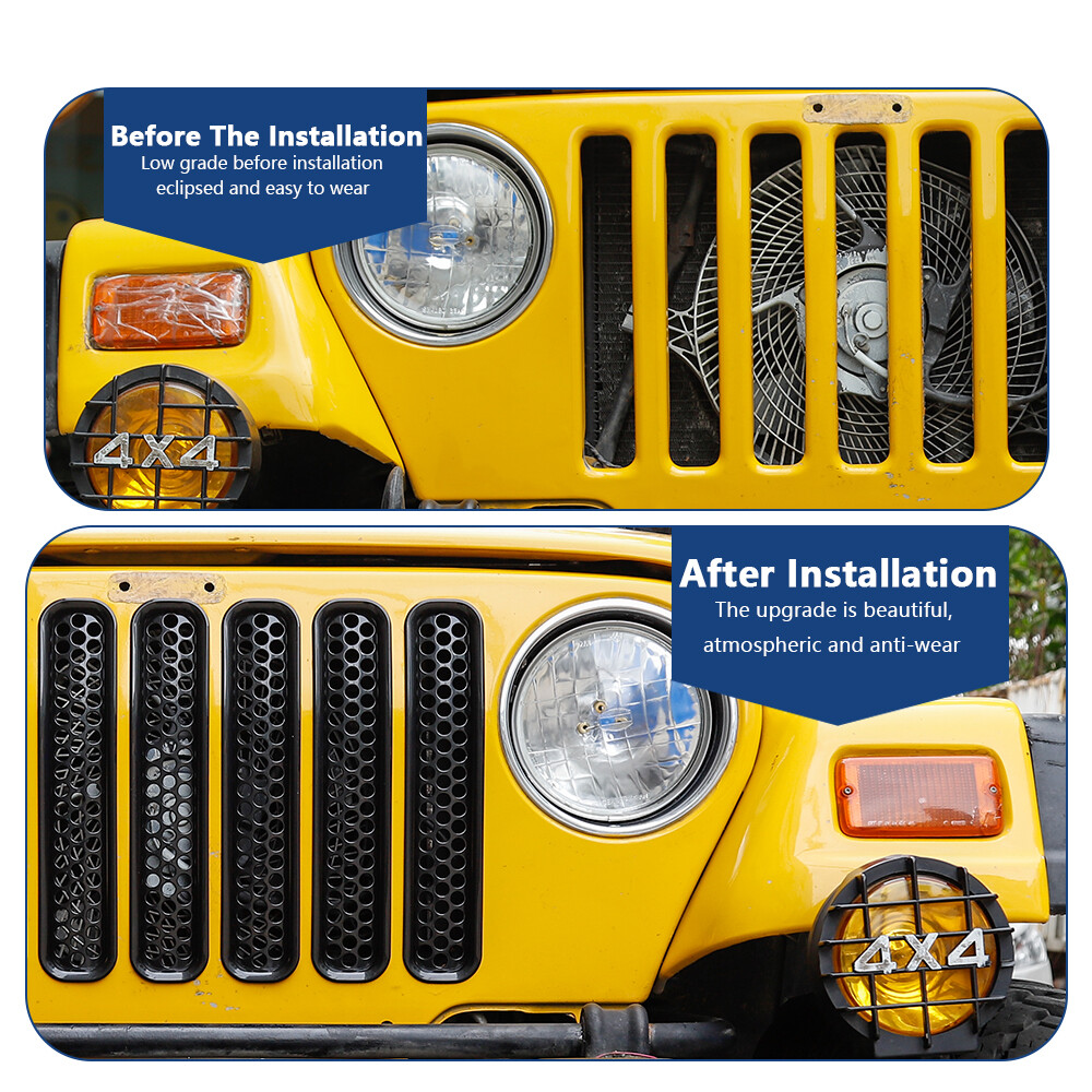 Front Grille Covers Insert Mesh Grill For Jeep Wrangler TJ