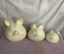 Vintage Trio of PIGS Whimsical Cute Muddy Pig Head Family CUTE Ceramic