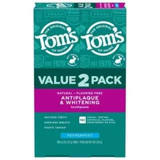 Tom’s of Maine Antiplaque and Whitening Fluoride Free Toothpaste, Peppermint, 2