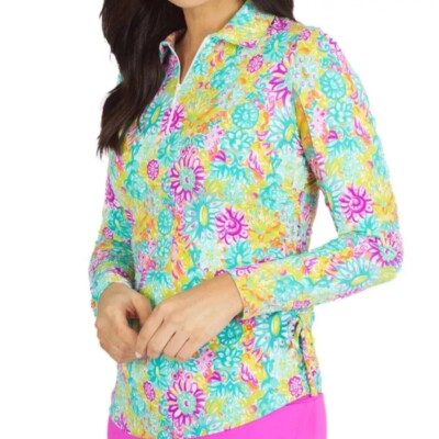 NWT IBKUL Long Sleeve Lilli Golf Shirt Size Medium Zip Pullover UPF 50+