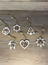 Wooden Christmas Tree Ornaments Set of 6 Wooden Craved Hanging Craft Decoration