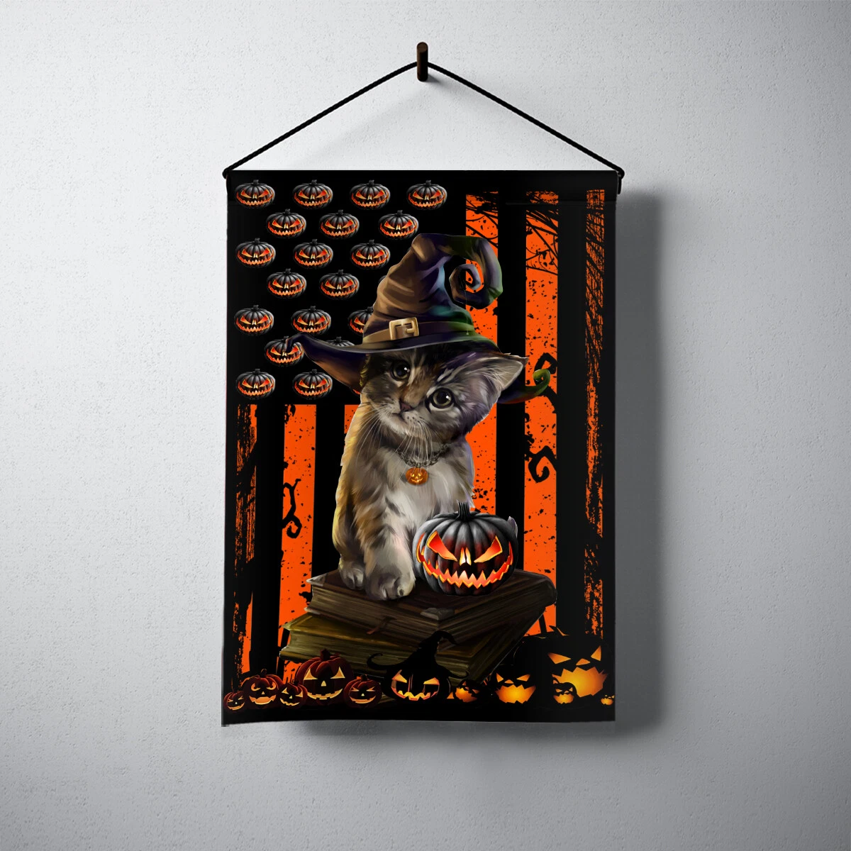 Cat Happy Halloween Flag, Cat Pumpkin Flag, Cat Witch Flag
