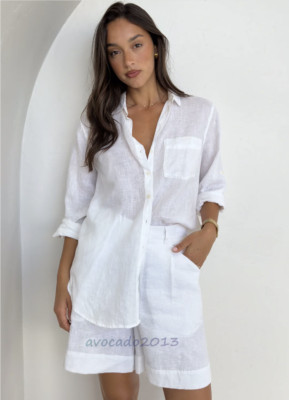 Women Long Sleeve Brand Rails Soft Linen White Charli Shirt New