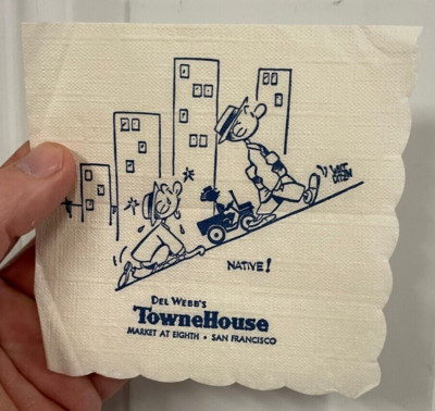 Vintage Del Web's Townehouse Hotel Napkin Market at Eight San Francisco Rare