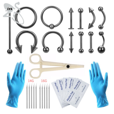 36Pcs Professional Body Piercing Tool Kit Ear Nose Navel Lip Tongue Piercing Set