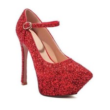Women's Sequins Shoes Buckle Straps Pointed Toe Platform High Heels Party Formal