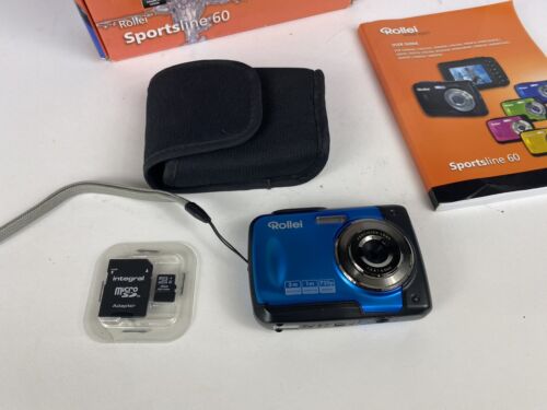 ROLLEI Sportsline 60 5MP waterproof Digital Camera Blue TESTED OK ovp - Afbeelding 1 van 8