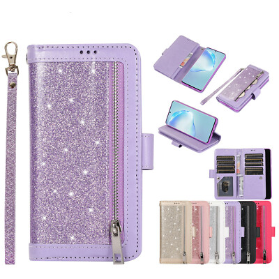 Zipper Bling PU-Leder Wallet Case Handyhülle für Samsung S20 S21 S22 Plus Note 9