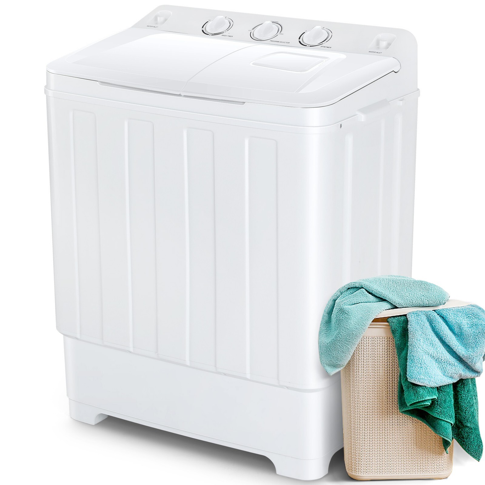 Semi-Automatic Washing Machines 30lbs Twin-Tub Washer Dryer Combo w/ Drain Pump-