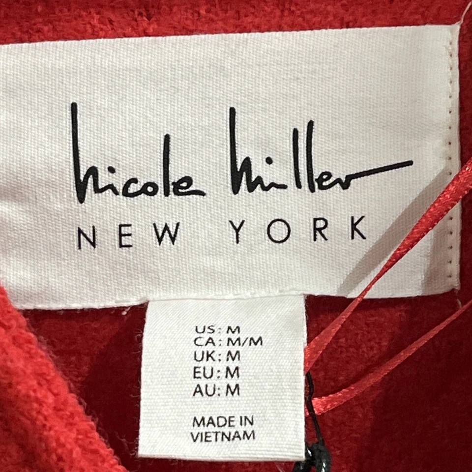 Nicole Miller 毛衣夹克外套女式 M 樱桃红色煮羊毛混纺经典 — 第 4/4 张图片