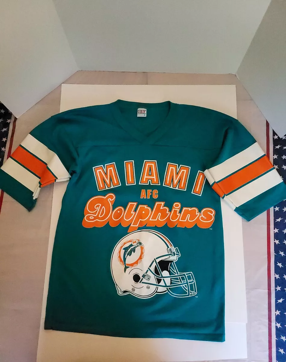 Vintage 90s Miami Dolphins Jersey T-shirt Turquoise Garan Tag Medium