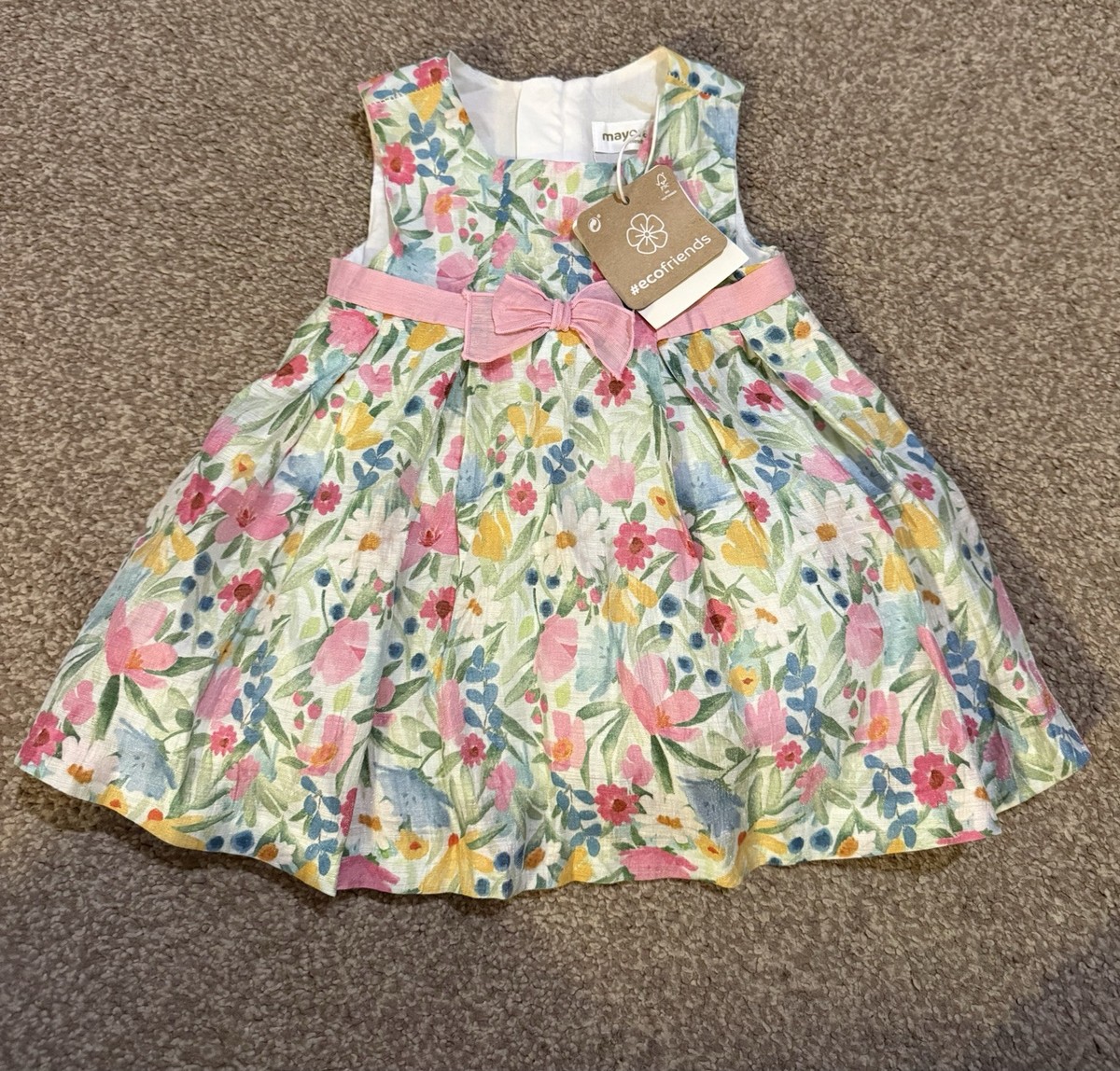 Mayoral Baby Girl Floral Linen Dress Size 4-6 Months UK