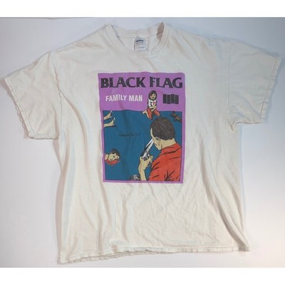 Vintage Black Flag Family Man Graphic T-Shirt White Cotton XL Punk Rock Shirt